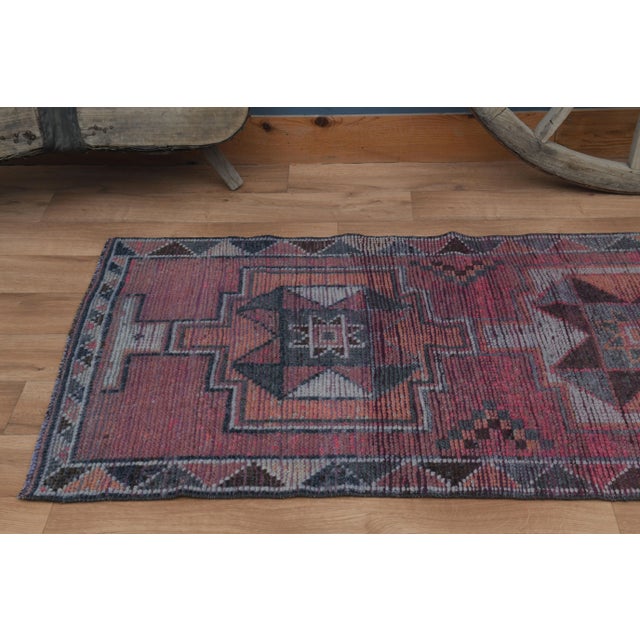 Textile 1970s Vintage Turkish Handmade Wool & Cotton Purple Runner Rug For Sale - Image 7 of 11