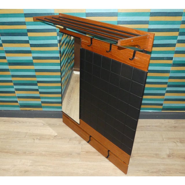 1960s Mid-Century Modern Wardrobe with Hat Rack in Teak, Black Metal and Skai, 1960s For Sale - Image 5 of 6