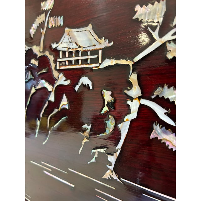Asian Lacquer Tray With Mother of Pearl Landscape Inlay For Sale - Image 4 of 10