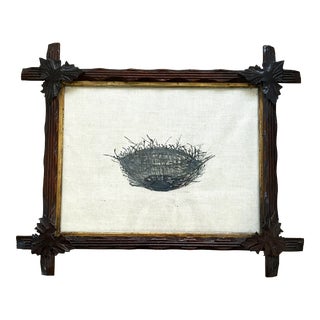 Original Ink Drawing Titled "Empty Nest" in Late 19th Century Black Forest Frame / Eastlake Frame For Sale
