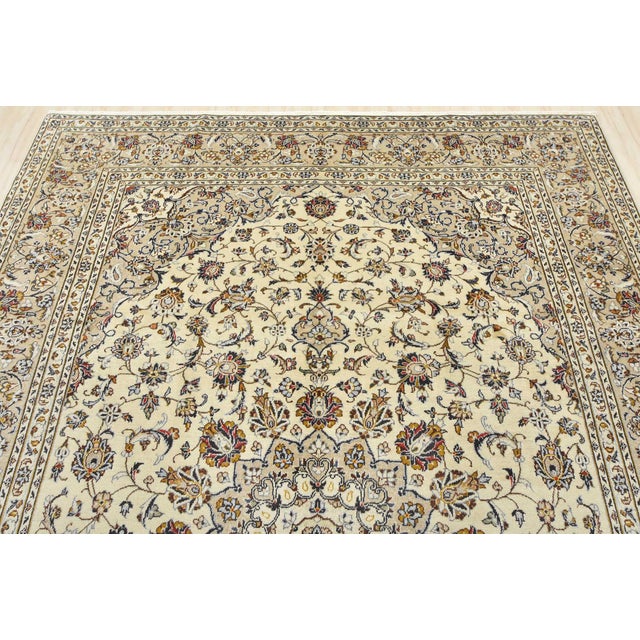 Textile Vintage Kashan Ivory Wool Hand-Knotted Area Rug - 8′ X 11’1” For Sale - Image 7 of 15