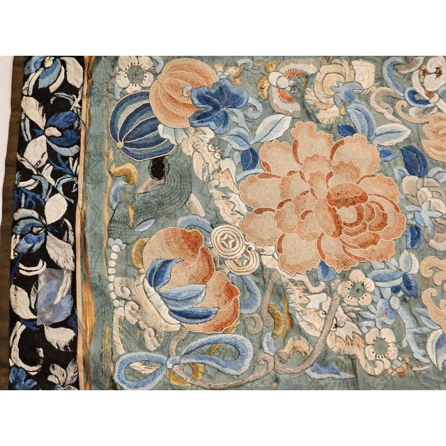 Pair of 19th Century Chinese Silk Hand Embroidery Panels of Flowers, Bats, Moths For Sale - Image 10 of 14