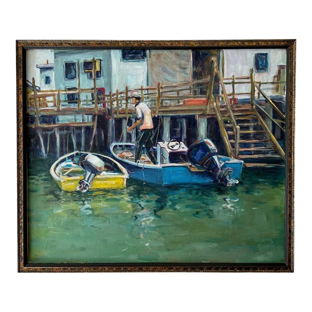 Late 20th Century "Tai Q Hong Kong" Original Oil Painting on Canvas by Ed Martinez, Framed For Sale
