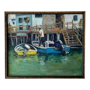 Late 20th Century "Tai Q Hong Kong" Original Oil Painting on Canvas by Ed Martinez, Framed