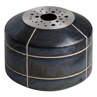 Navazi Decoration Vase in Scorched Coal Ceramic and Stainless Steel by Svitanok For Sale