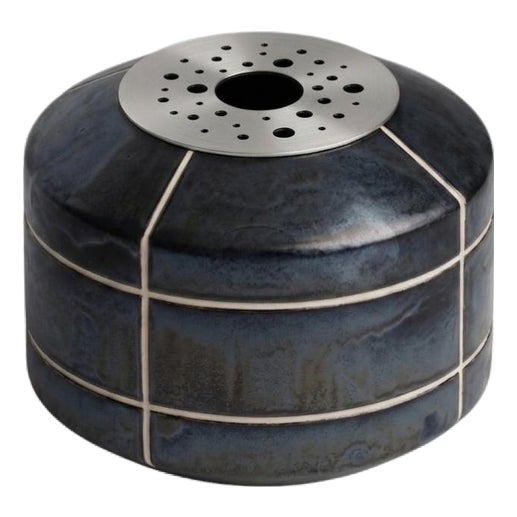 Navazi Decoration Vase in Scorched Coal Ceramic and Stainless Steel by Svitanok For Sale