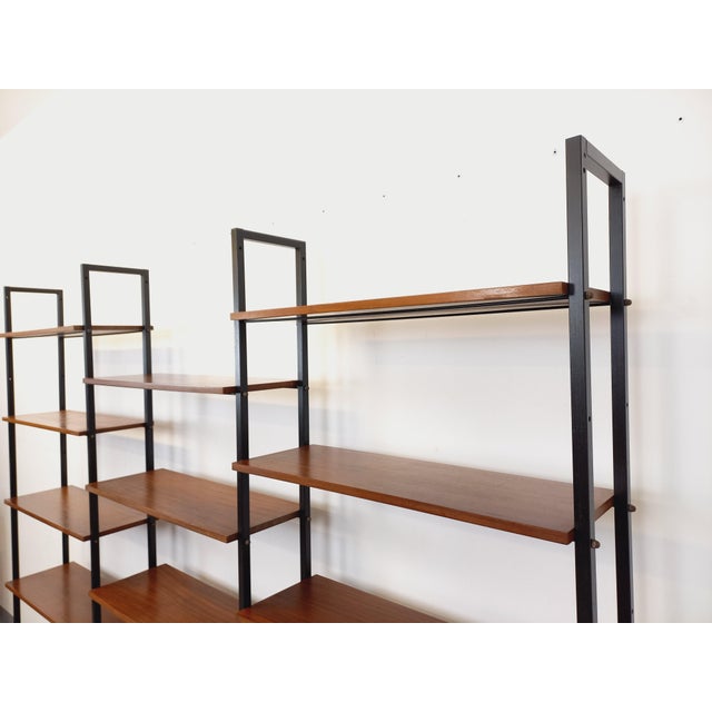 Vintage Italian Triple Modular Bookcase in Teak and Metal, 1960s For Sale - Image 10 of 18