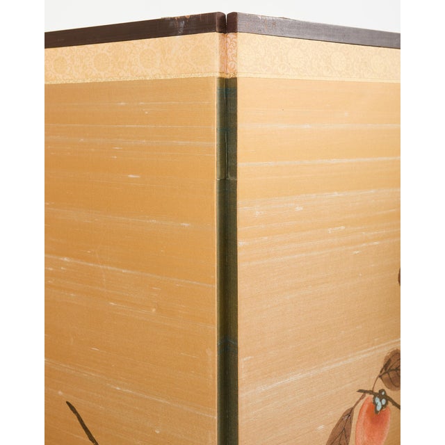 Japanese Showa Four Panel Screen Persimmon Branch in Snow For Sale - Image 16 of 18