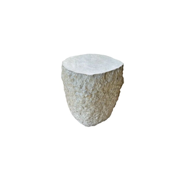 Natural Solid Marble Side Table With Chiselled Finish and Smooth Top For Sale - Image 10 of 10