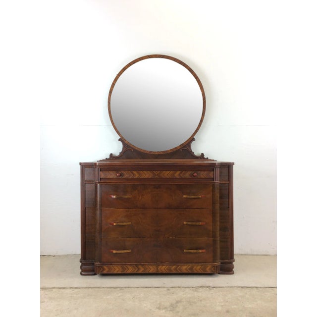 Antique Art Deco Lowboy Dresser With Bakelite Pulls & Mounted Mirror For Sale