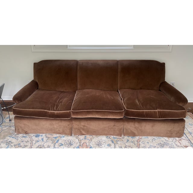 Skirted Charles of London Brown Sofa For Sale - Image 4 of 8