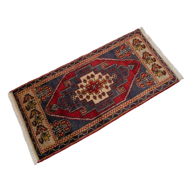 1960s 1960s Vintage Hand Knotted Small Rug, Kitchen, Bath Entry Decor Turkish Rug 2x4 Ft Approx For Sale - Image 5 of 13