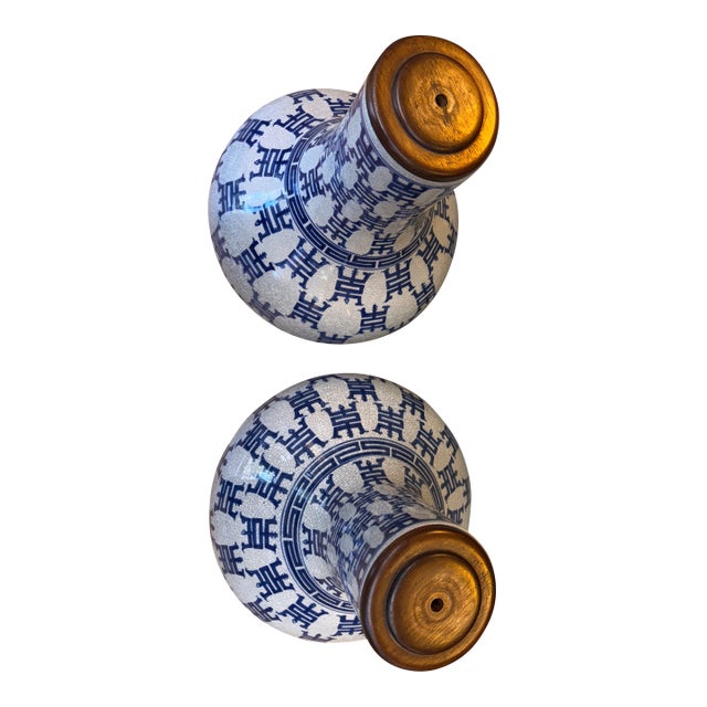 Large Blue and White Urns, a Pair, 1940’s For Sale