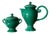 Green Glazed Ceramic Teapot and Sugar Bowl from Vallauris, France, 1950s-1960s, Set of 2 For Sale