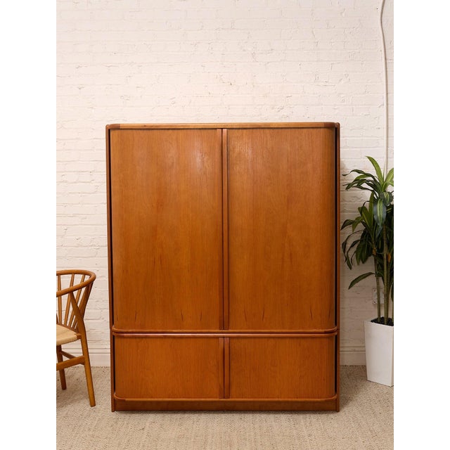 Mid-Century Modern Vintage Mid-Century Modern Tambour Media Cabinet With Curved Wood Doors For Sale - Image 3 of 6