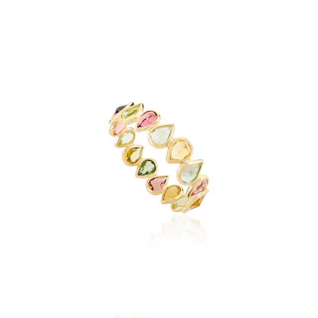 Not Yet Made - Made To Order Pear Cut Modern Eternity Multi Tourmaline Band in 18k Gold Size 6 For Sale - Image 5 of 11