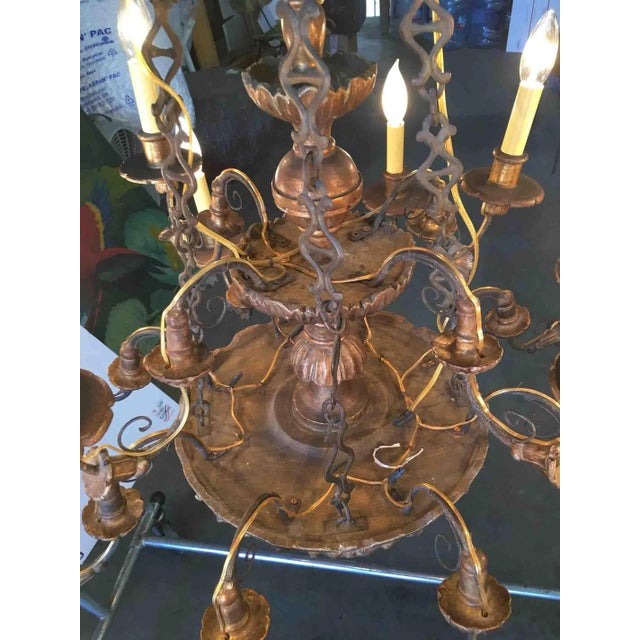 Custom Made Neo-Classic English 12 Arm Wood & Iron Chandelier For Sale - Image 4 of 10