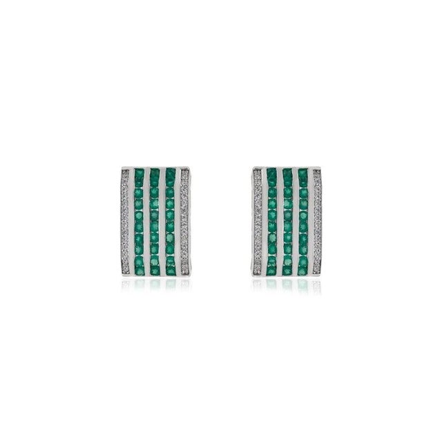 Metal Multi-Band Green Onyx & Zircon Statement Silver Earrings- A Pair For Sale - Image 7 of 11