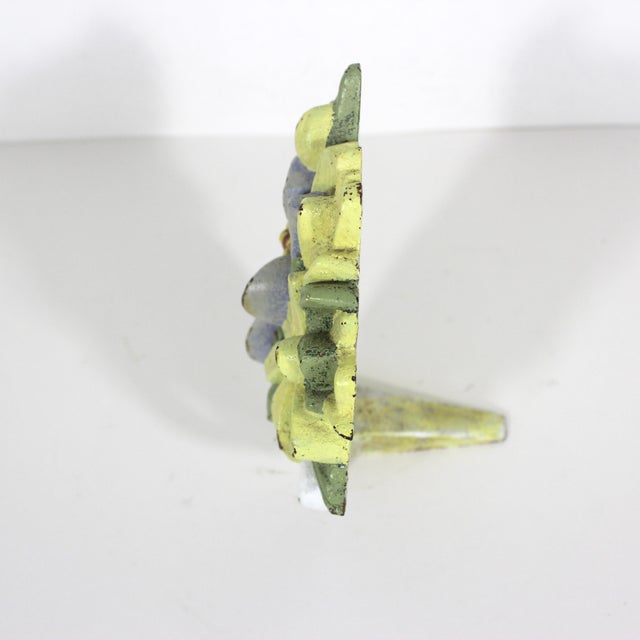 Farmhouse Vintage Cast Iron Yellow Mauve Flower Country Style Farmhouse Door Stop, Signed Marjolein Bastin For Sale - Image 3 of 7