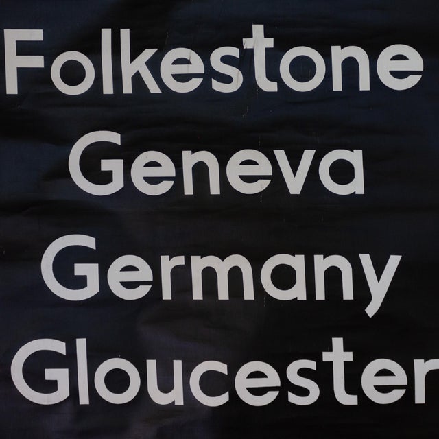 Mid Century Uk Bus Transit Sign on Linen | Gloucester Geneva Germany For Sale - Image 9 of 9