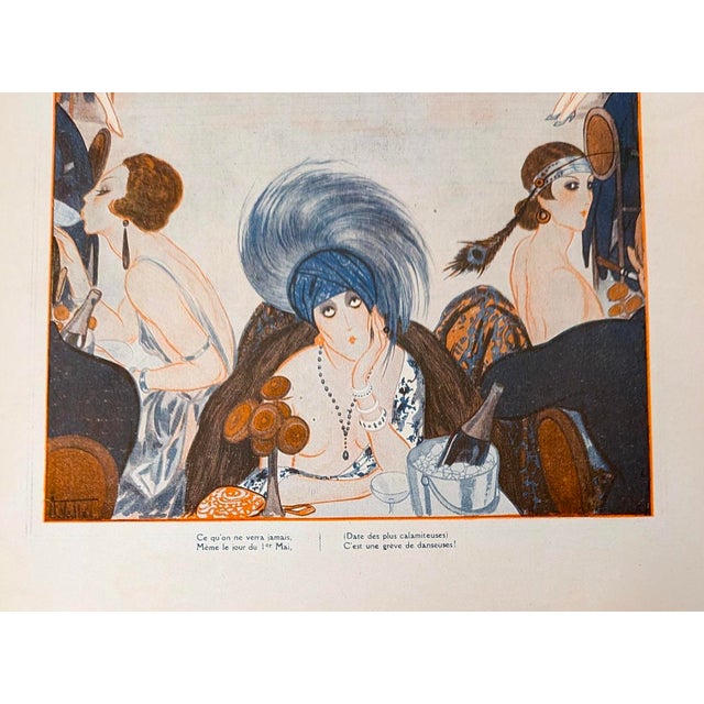 An original antique illustration clipped from the iconic French magazine La Vie Parisienne, featuring a sophisticated Jazz...
