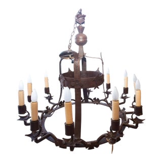 Vintage 12 Light Spanish Revival Chandelier For Sale