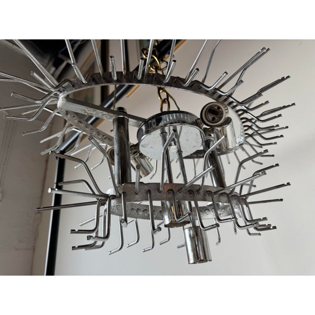 Metal 70's Vintage Italian Venini Tiered Clear Murano Glass Chandelier For Sale - Image 7 of 12
