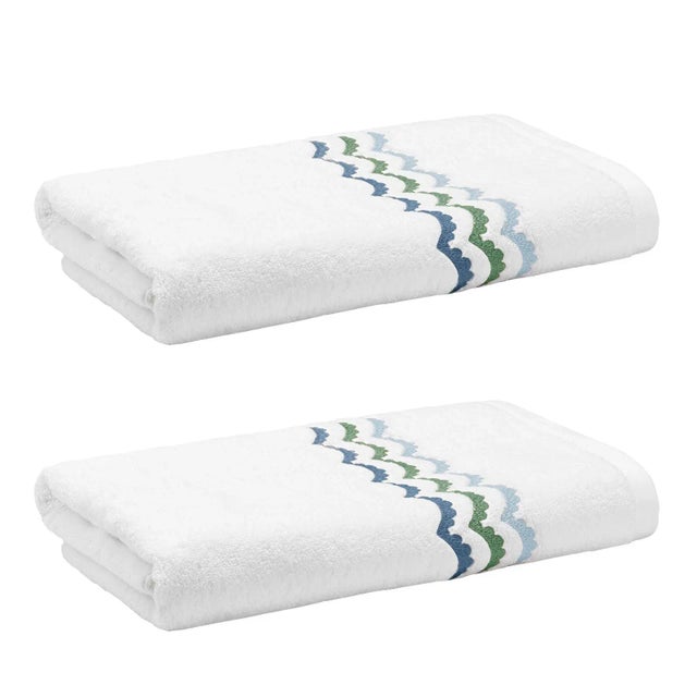 Hamburg House Celerie Kemble + Hamburg House Whimsical Blue & Green Scallop Bath Towel - Set of 2 For Sale - Image 4 of 4