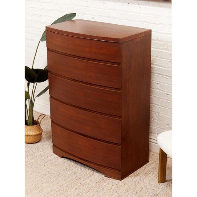 Mid 20th Century Five Drawer Bowed Front Art Deco Dresser Highboy For Sale - Image 9 of 11