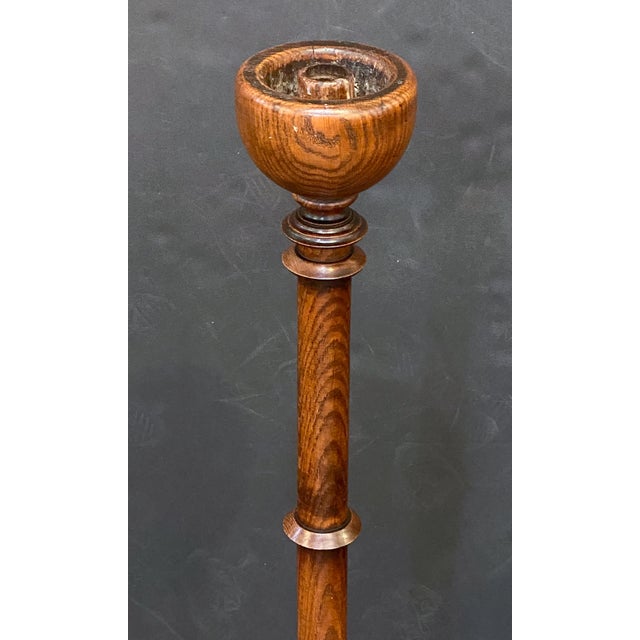 Pair of Tall Altar Candlestick Holders of Turned Oak - Arts and Crafts Era For Sale - Image 4 of 8