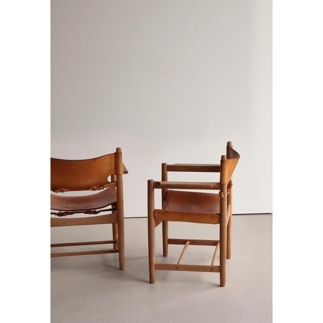 1970s Model BM3238 Spanish Armchairs in Oak and Leather by Børge Mogensen for Fredericia, 1970s, Set of 2 For Sale - Image 5 of 18