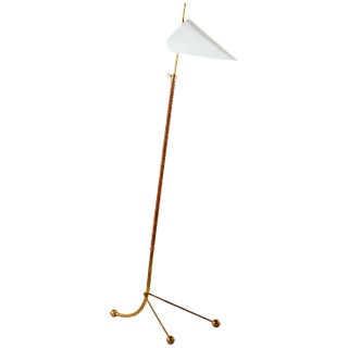 AERIN for Visual Comfort Signature Moresby Floor Lamp in Hand-Rubbed Antique Brass with White Shade For Sale