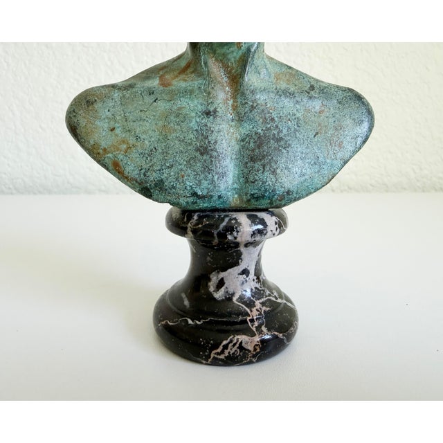 Metal Bronze Verdigris & Marble Bust of Julius Caesar, Reproduction For Sale - Image 7 of 8