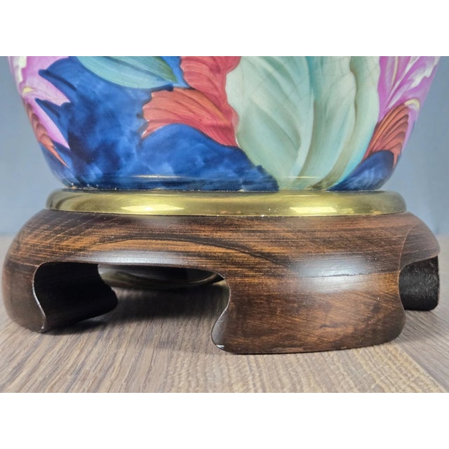 1990s Frederick Cooper Porcelain Hand Painted Flowers Table Lamp For Sale - Image 15 of 15