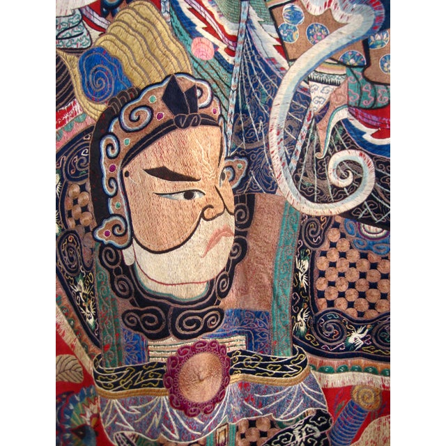 Chinese Large Silk Embroidered Opera Curtain Tapestry 19 Century For Sale - Image 10 of 18