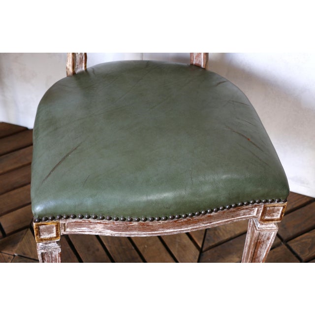 Green Set of Four Italian Neoclassical Dining Chairs With Green Leather Seats, Circa 1930s For Sale - Image 8 of 18