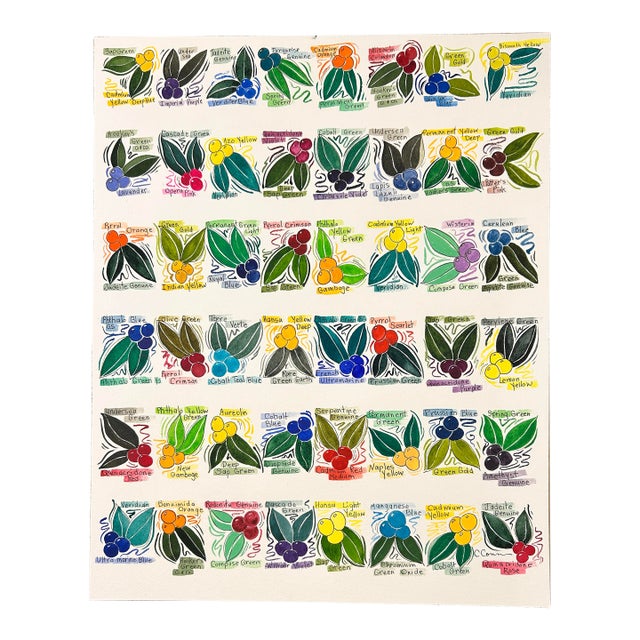 Giclee Print Watercolor and Ink Painting “Color Chart in Berries” Artist Reference Chart For Sale