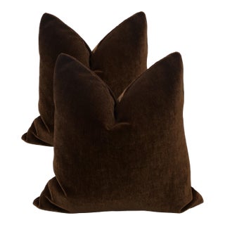 Plush Italian Roast Mohair Pillows - A Pair For Sale