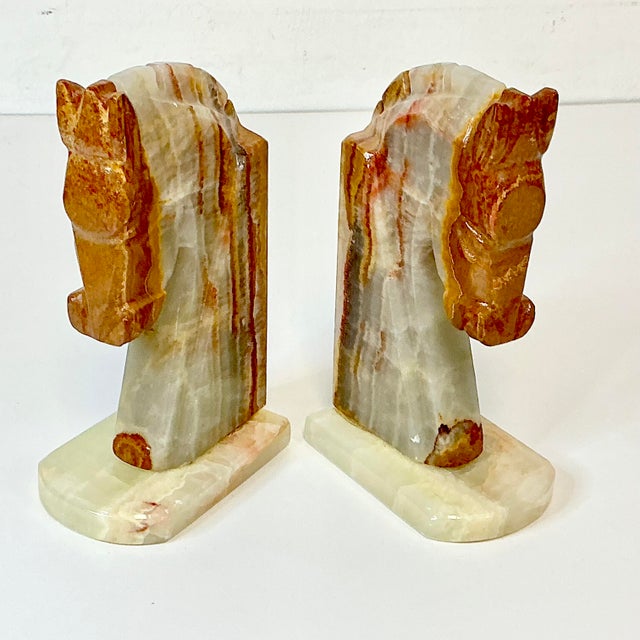 1970s Vintage Southwestern Boho Chic Italian Hand-Chiseled Onyx Marble Horse Bookends - A Pair For Sale - Image 9 of 15