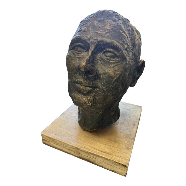 Bronzed Composite Female Head Sculpture Maker’ Mark, Attributed to Houston Artist Gena Haber For Sale
