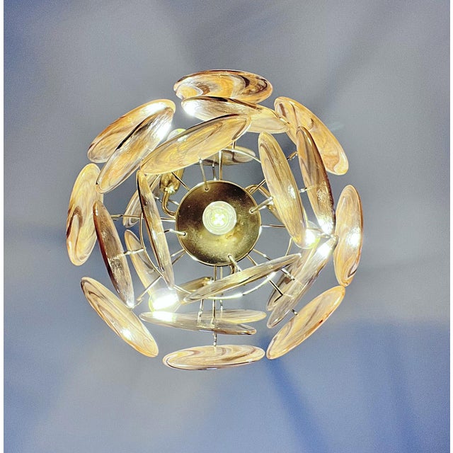 2020s Contemporary Italian Vistosi Murano Style Chandelier – Amber & Black Alabaster Glass Discs, 24 Handcrafted Elements For Sale - Image 5 of 5
