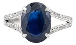 Early 21st Century 4.57Ct Blue Sapphire & Diamond Split Shank Ring Size 5.5 in 14k Gold