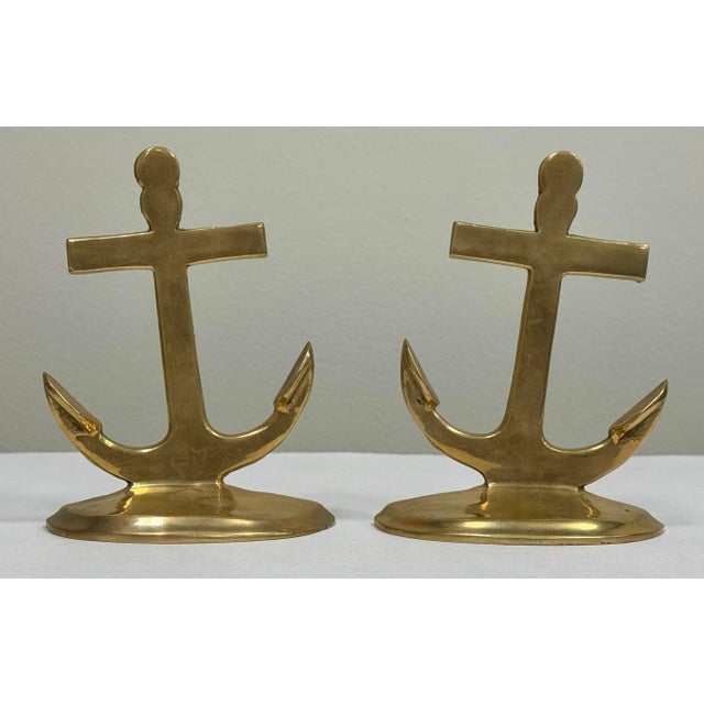 Vintage Brass Anchor Bookends, a Pair For Sale - Image 4 of 5
