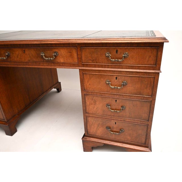 Vintage Georgian Style Pedestal Desk with Leather Top, 1930 For Sale - Image 9 of 11