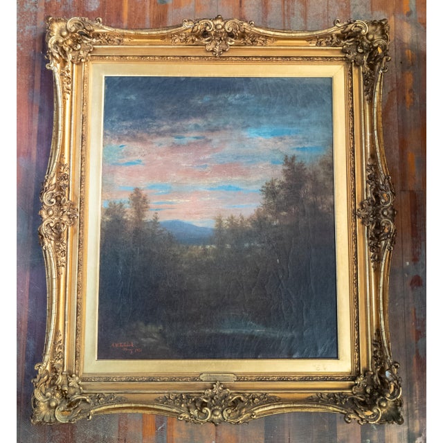 We are selling this gorgeous 19th century American landscape painting. This landscape has luminist influence on Hudson...