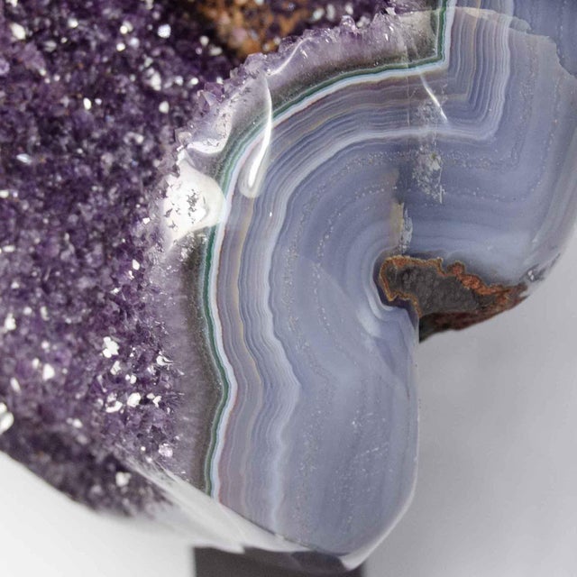 Gemstone Amethyst Crystal Cluster, Agate Edge For Sale - Image 7 of 10