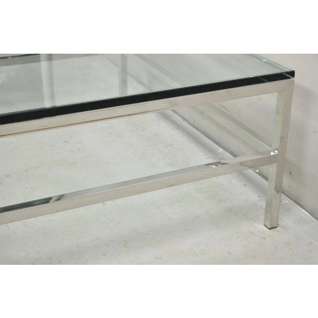 Vintage Mid Century Modern Milo Baughman Style Chrome Glass Square Coffee Table For Sale - Image 11 of 12