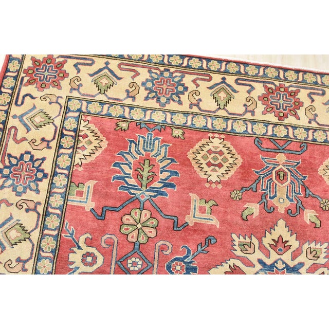 Kazak Rug 9' X 10'11'' Red Wool Tribal Geometric Hand-Knotted Oriental Carpet For Sale In Philadelphia - Image 6 of 12