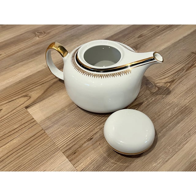 Vintage Chodziez White Porcelain Tea Pot With Black Gold Band and Filigree For Sale In New York - Image 6 of 8
