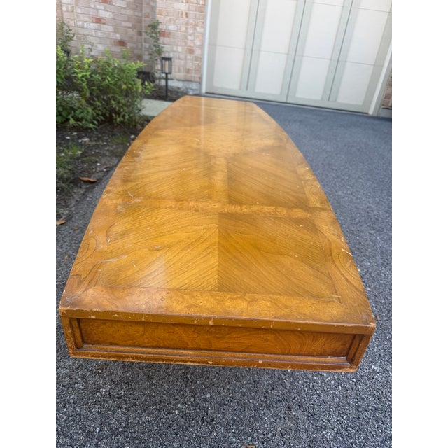 Wood Vintage Mid-Century Modern Long Burlwood Coffee Table For Sale - Image 7 of 9